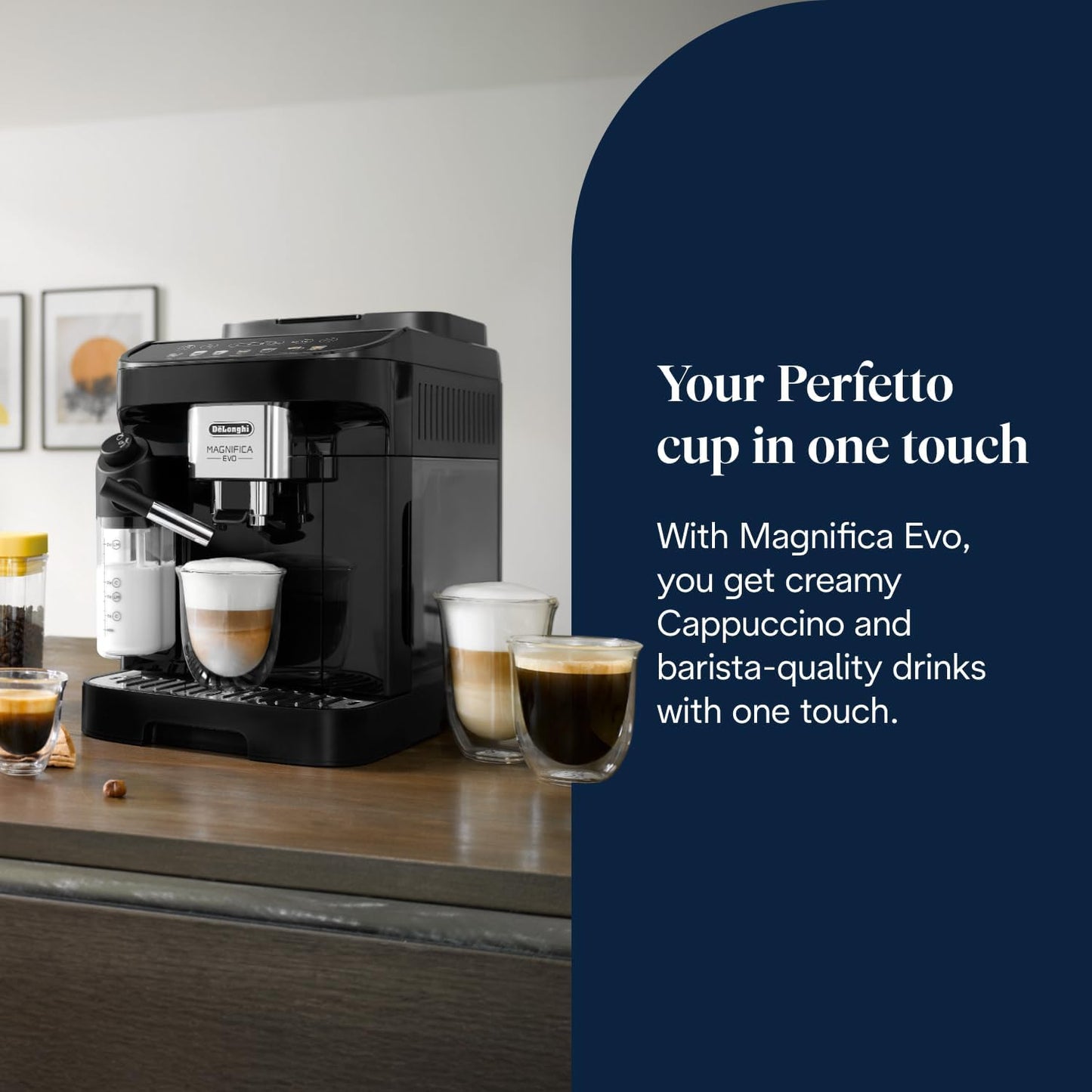Magnifica Evo ECAM292.81.B,Bean to Cup Coffee and Cappuccino Maker,1450 watts,250g bean container,1.8L water container,Plastic,Black
