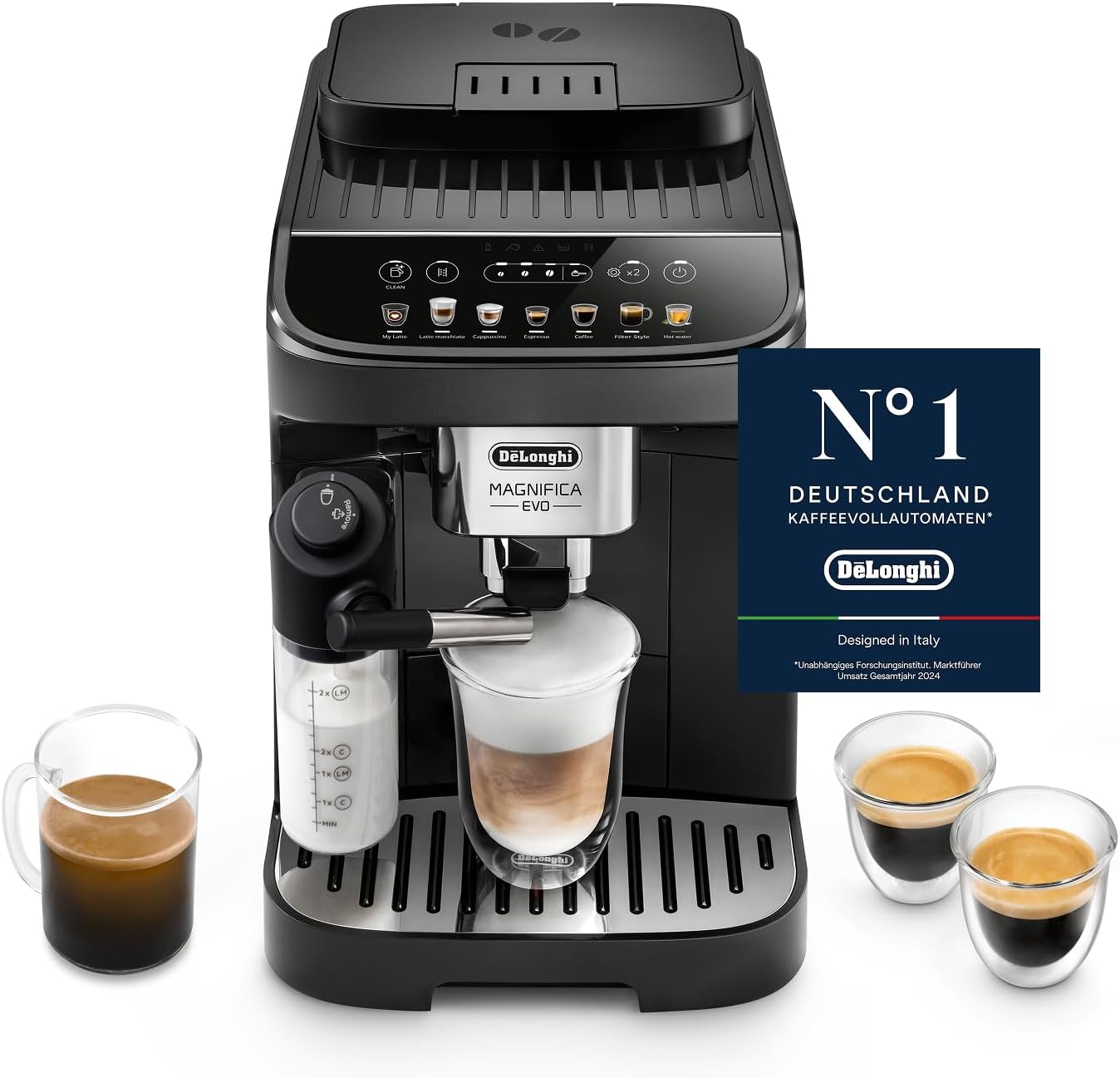 Magnifica Evo ECAM292.81.B - Perfetto Kaffeevollautomat mit LatteCrema-Milchaufschäumer, 7 One-Touch-Getränke, Cappuccino, Espresso Kaffeemaschine, Soft-Touch-Bedienfeld, Schwarz