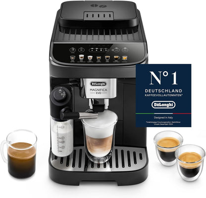 Magnifica Evo ECAM292.81.B - Perfetto Kaffeevollautomat mit LatteCrema-Milchaufschäumer, 7 One-Touch-Getränke, Cappuccino, Espresso Kaffeemaschine, Soft-Touch-Bedienfeld, Schwarz