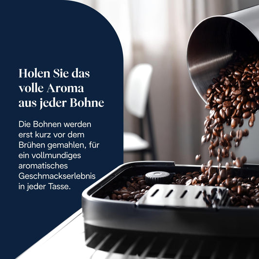 Magnifica Evo ECAM292.81.B - Perfetto Kaffeevollautomat mit LatteCrema-Milchaufschäumer, 7 One-Touch-Getränke, Cappuccino, Espresso Kaffeemaschine, Soft-Touch-Bedienfeld, Schwarz