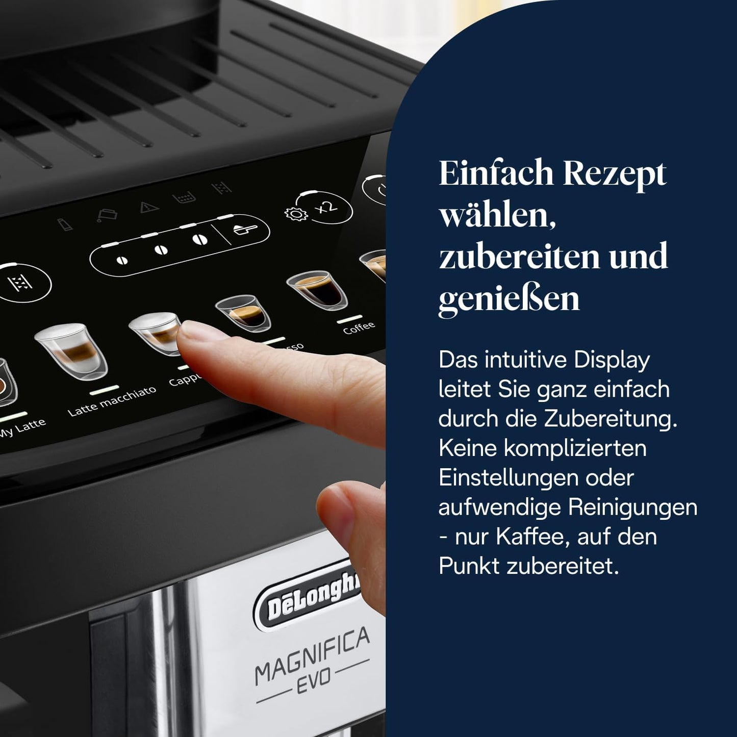 Magnifica Evo ECAM292.81.B - Perfetto Kaffeevollautomat mit LatteCrema-Milchaufschäumer, 7 One-Touch-Getränke, Cappuccino, Espresso Kaffeemaschine, Soft-Touch-Bedienfeld, Schwarz