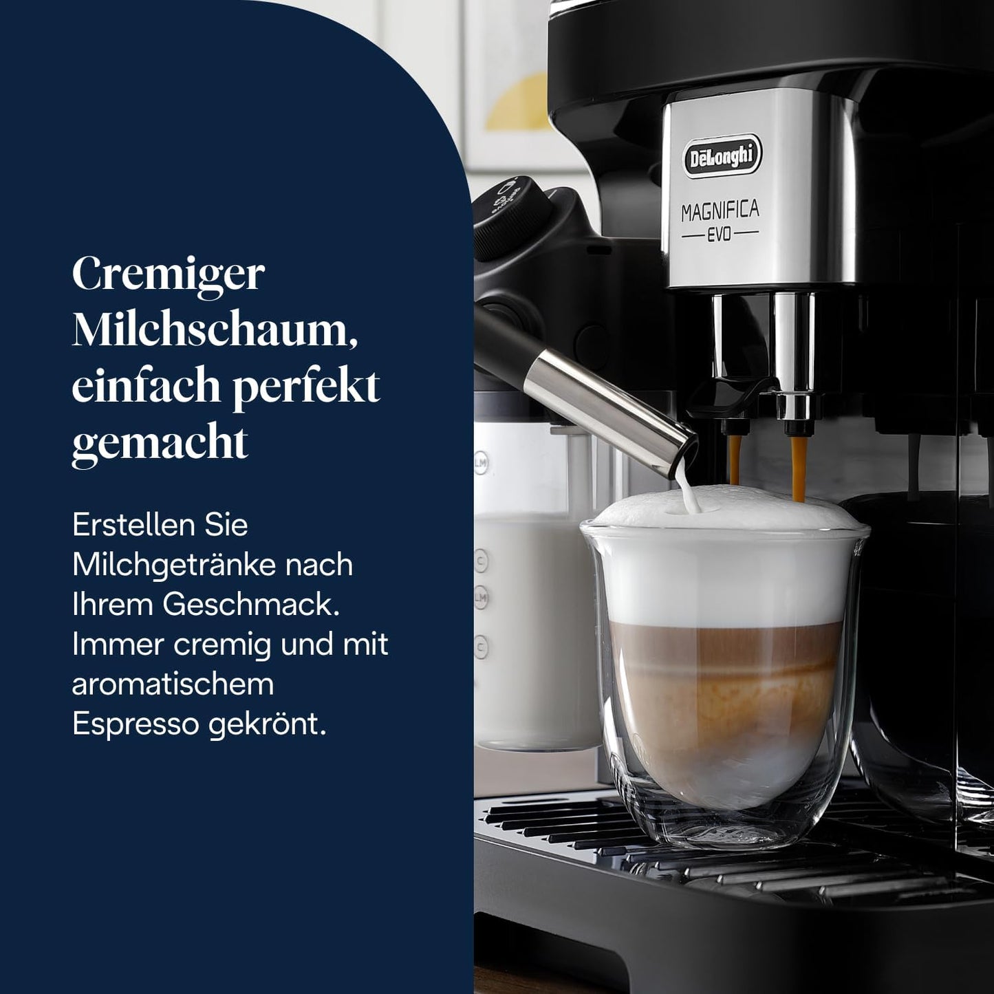 Magnifica Evo ECAM292.81.B - Perfetto Kaffeevollautomat mit LatteCrema-Milchaufschäumer, 7 One-Touch-Getränke, Cappuccino, Espresso Kaffeemaschine, Soft-Touch-Bedienfeld, Schwarz