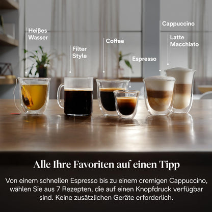 Magnifica Evo ECAM292.81.B - Perfetto Kaffeevollautomat mit LatteCrema-Milchaufschäumer, 7 One-Touch-Getränke, Cappuccino, Espresso Kaffeemaschine, Soft-Touch-Bedienfeld, Schwarz